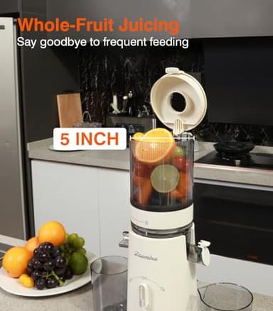 Cold Press Juicer, Zasmira Juicer Machines with Large Feeding Chute, Powerful Slow Juicer with Pulp Seperation, 99.6% Juice Purity, Easy to Clean, White - Image 3