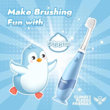 Papablic Toddler Sonic Electric Kids Toothbrush for Ages 1-3 Years, Baby Electric Toothbrush with Cute Penguin Cover and Smart LED Timer, 2 Brush Heads (Pippin) - Image 2