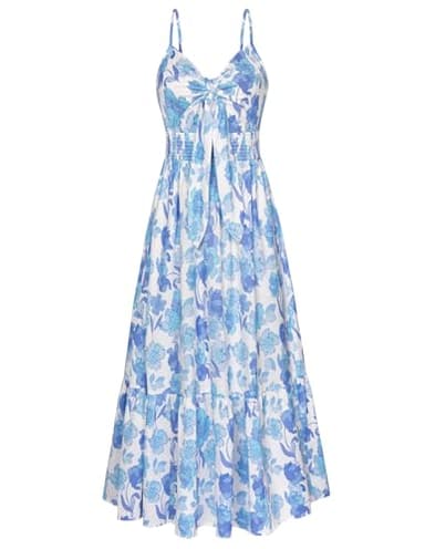 GRACE KARIN Women's 2025 Summer Boho Floral Printed Spaghetti Strap Tie Front V Neck Ruffle A Line Swing Beach Dresses - Image 1