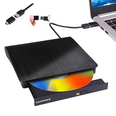 External DVD Drive USB 3.0 Type-C USB C Portable DVD Player for Laptop Disk Duplicator CD DVD +/-RW CD ROM Burner Writer CD/DVD Burner Reader Disk Drive for Laptop Desktop Windows Linux MacBook - Image 1