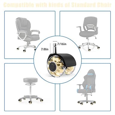 Office Chair Caster Wheels (Set of 5),Heavy-Duty Chair Wheels Support 2200lbs,Mute Rubber Chair Casters for Hardwood Floors and Carpet,2 Inch Universal Fit (Yellow) - Image 2
