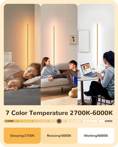 EDISHINE Floor Lamp, Remote Control & Foot Switch Floor Lamps for Living Room, 10%-100% Dimmable Standing Lamp with 7 Color Temperature, 57.5" Tall Corner Floor Lamp for Bedroom, Office, Gold - Image 3