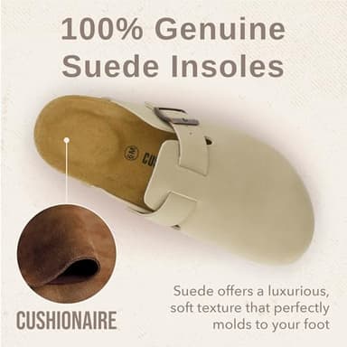 CUSHIONAIRE Hana Womens Clogs | Comfortable Vegan Suede Clogs for Women | Slip On Potato Shoes with Cork Footbed & Arch Support| STONE 8 - Image 3