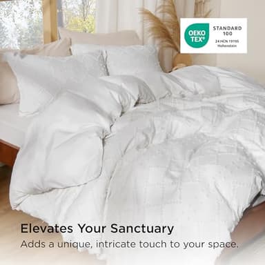Bedsure Boho Duvet Cover Queen Size - White Breathable & Soft Boho Bedding, Machine Washable Comforter Cover for All Seasons, Includes 1 Duvet Cover 90"x90" with 2 Pillow Shams & Zipper Closure - Image 5