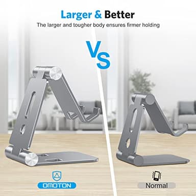 OMOTON Foldable Cell Phone Stand, C4 Portable Aluminum Phone Holder, Adjustable Phone Dock Cradle Compatible with iPhone 16/15/14 Pro Max, Samsung Galaxy, Small Tablets and Other Phones, Grey - Image 2