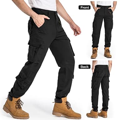 Men's BDU Casual Military Pants, Tactical Wild Army Combat ACU Rip Stop Camo Cargo Work Pants Trousers with 8 Pockets #7533 Black 30 - Image 8