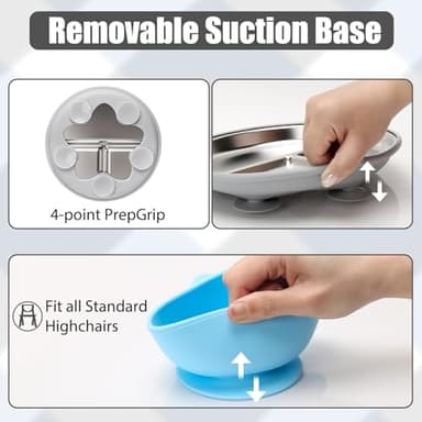 MISSLILI Stainless Steel Baby Plate and Bowls with Suction, Divided Kids Baby Plate and Toddler Bowl with Removable Silicone Suction, Non-Slip Baby Feeding Set Dishwasher Safe，4 Packs - Image 3