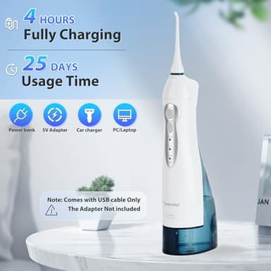TOVENDOR Electric Water Flosser, Cordless Rechargeable Dental Oral Irrigator IPX7 Waterproof 300ML Travel Water Teeth Cleaner with 5 Tips for Braces Care Teeth Gums Cleaning, Home Office Daily Use - Image 3
