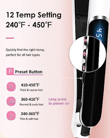Fabuday Hair Straightener Flat Iron for Women - Fast Heat Up, Dual Voltage, LED Display, 12 Adjustabel Temp, Auto Shut Off Straightening Iron, Flat Irons for All Type Hair, 1'' Ceramic Plates - Image 6