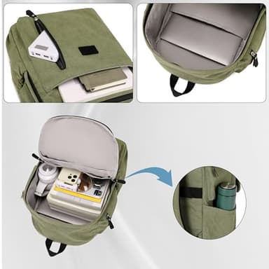 Canvas Backpack for Men Women Laptop Bag 15.6 inch Vintage Rucksack Casual Travel Daypack Large Durable Knapsack College Tote Satchel Anti Theft Bookbag for Teens Girls Boys Hiking Sports Green - Image 5