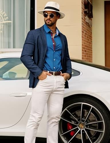 GRACE KARIN Men's Slim Fit Casual Blazers Lightweight Sport Coats 2 Button Suit Jackets Dark Blue XL - Image 9