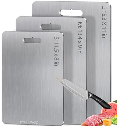 Titanium Cutting Boards for Kitchen [Set of 3], Double Sided Pure Titanium Cutting Board | Easy to Clean | Dishwasher Safe | Food-Grade Raw & Cooked Foods or Outdoor Camping Chopping Board - Image 1