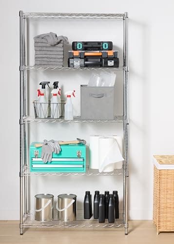 Amazon Basics 5-Shelf Adjustable Heavy Duty Steel Wire Rack Storage Shelving Organizer for Kitchen, Garage, 36" L x 14" W x 72" H, Chrome - Image 2