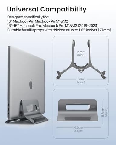 SODI Vertical Laptop Stand for Desk, Gravity Auto Lock MacBook Stand, Aluminum Laptop Holder Vertical Compatible with MacBook Pro, Air, Tablet, Space-Saving Organize Work & Home Office, Gray - Image 8