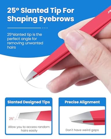 Expert Eyebrow Hair Removal Tweezer with Leather Case, GlamTweeler High Precision Slant Tip Stainless Steel Tweezers for Men and Women (Hot Pink) - Image 3