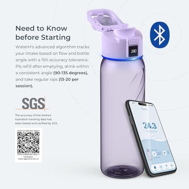 BOOST LITE Smart Water Bottle with Reminder to Drink Water, Motivate & Tracking Hydration Water Bottle with App, 32 oz Tritan BPA-Free Plastic Water Bottles for Gym, School, Office - Purple - Image 6