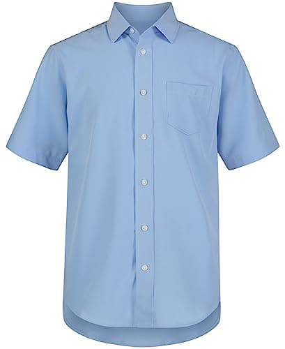 Nautica Boys' School Uniform Short Sleeve Performance Oxford Button-Down Shirt, Ox Blue, 10-12 Husky - Image 1