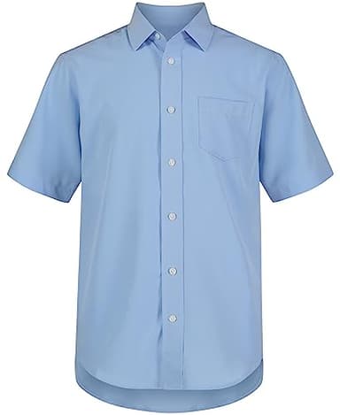 Nautica Boys' School Uniform Short Sleeve Performance Oxford Button-Down Shirt, Ox Blue, 10-12 Husky - Image 1