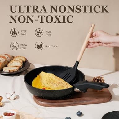 KIKCOIN 24 Pack Pots and Pans Set Non Stick, Detachable Handle Cookware Set, Induction RV Kitchen Cooking Set with Removable Handle, Frying Pans, Egg Pan - Dishwasher/Oven Safe, PFOA Free - Image 3