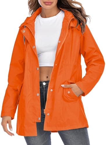 Kikibell Rain Jacket for Women Packable Windbreaker for Travel Orange Jackets Coat Women Lined Raincoat - Image 3