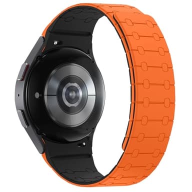 Amizee No Gap Band Compatible with Samsung Galaxy Watch 7 6 5 4 FE Band 40mm 44mm/Watch 6 Classic 43mm 47mm/Watch 5 Pro 45mm/Watch 4 Classic, 20mm Magnetic Silicone Strap for Women Men, Orange/Black - Image 2