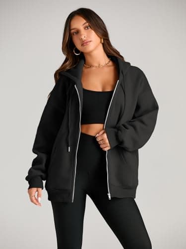 EFAN Women Zip Up Hoodies Oversized Sweatshirt Jacket 2024 Fall Fleece Cute Pullover Hooded Tops Teen Girls Casual Loose Fit Y2k Trendy Fashion Gym Clothes Outfits Black M - Image 3