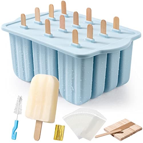 Popsicles Molds, MEETRUE 12 Pieces Silicone Popsicle Molds Easy-Release BPA-free Popsicle Maker Molds Ice Pop Molds Homemade Popsicle Ice Pop Maker with 50PCS Popsicle Sticks+Cleaning Brush - Image 1