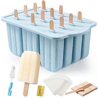Popsicles Molds, MEETRUE 12 Pieces Silicone Popsicle Molds Easy-Release BPA-free Popsicle Maker Molds Ice Pop Molds Homemade Popsicle Ice Pop Maker with 50PCS Popsicle Sticks+Cleaning Brush - Image 1