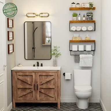KLUVIS Bathroom Floating Shelves Over Toilet - Shelf Above Toilet Storage Small Farmhouse Decor Shelves (15.7 inch, Set of 3, Rustic Brown) - Image 2