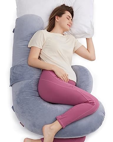 Momcozy Pregnancy Pillow, Original F Shaped Maternity Pillow for Pregnant Women with Adjustable Wedge Pillow, Full Body Support Pregnancy Pillows for Side Sleeping with Velvet Cover, Grey - Image 1