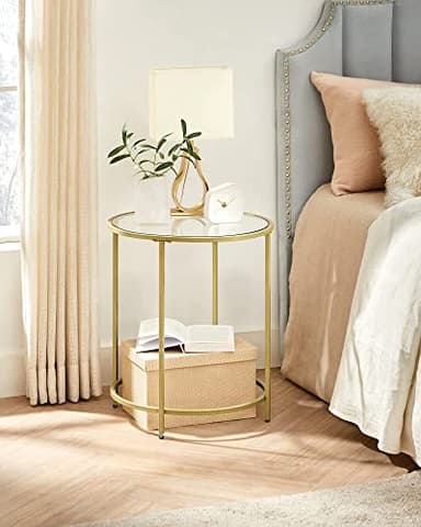 VASAGLE Round Side Tables, Set of 2, Glass End Tables with Metal Frame, Gold Coffee Tables with Modern Style, for Living Room, Balcony, Bedroom, Gold Color - Image 4