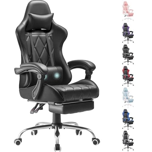 Homall Gaming Chair, Computer Chair with Footrest and Massage Lumbar Support, Ergonomic High Back Video Game Chair with Swivel Seat and Headrest (Dark Black) - Image 1