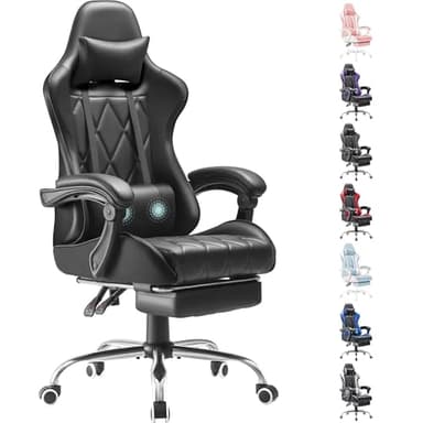 Homall Gaming Chair, Computer Chair with Footrest and Massage Lumbar Support, Ergonomic High Back Video Game Chair with Swivel Seat and Headrest (Dark Black) - Image 1