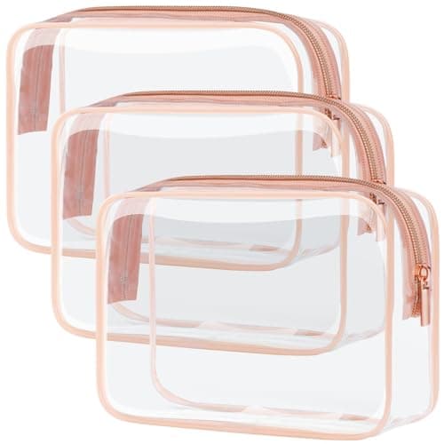 PACKISM Clear Makeup Bag - TSA Approved Toiletry Bag for Travel Size Toiletries, Travel Clear Toiletry Bag Quart Size Bag, Carry on Airport Airline Compliant Bag, Rose Pink(for age 12 or above) - Image 1