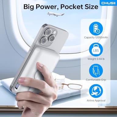 for Magsafe Portable Charger, 12000mAh Wireless Magnetic Power Bank with Stand and USB C in/Out Fast Charging, for Magsafe Battery Pack Compatible with iPhone 15/14/13/12 Pro/Pro Max-Pearl White - Image 7