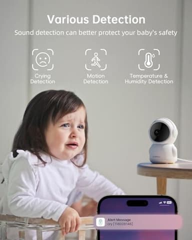 ZUMIMALL Security Camera Indoor, 5G/2.4G WiFi Baby Monitor with Camera and Audio, 2K Wired Pet Cameras for Home Security, One-Click Call, Auto Tracking, Cry/PIR/AI Detection, Alexa/ONVIF/Cloud - Image 3