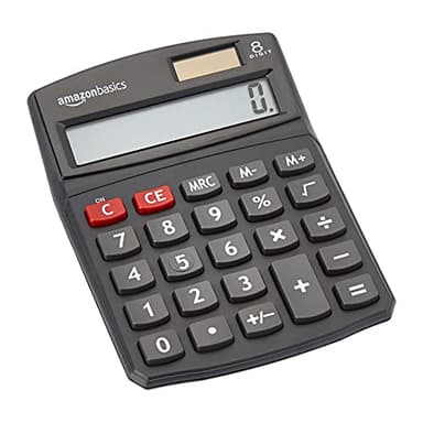Amazon Basics LCD 8-Digit Desktop Calculator, Portable and Easy to Use, Black, 1-Pack - Image 1