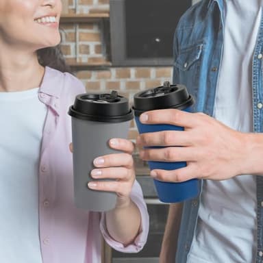 LITOPAK 100 Pack 16 oz Disposable Paper Coffee Cups with Lids for Coffee, Water, Juice, or Tea, Blue and Gray Hot Paper Cups for Home, Restaurant, Store, and Cafe - Image 6