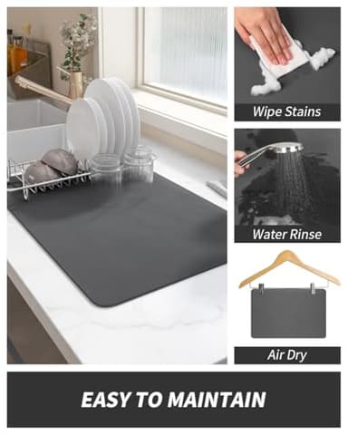 AMOAMI Dish Drying Mat for Kitchen Counter-Coffee Mat Bar Accessories, Hide Stain, Rubber Backed, Absorbent, Fit Under Coffee Maker, Espresso Machine, Pot, Dish Rack, 12"x19", Dark Grey - Image 5