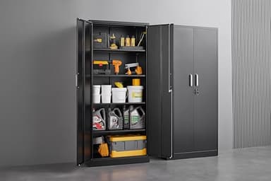 Approgreent Metal Storage Cabinet with Adjustable Shelves, Garage Cabinet with 2 Lockable Doors, Garage Storage Cabinet, Kitchen Pantry Cabinet - 71'H, Black - Image 9