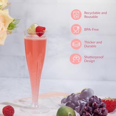Prestee Set of 24 Clear Plastic Champagne Flutes - 4.5 oz Capacity Shatterproof Disposable Glasses - Suitable for Weddings, Cocktail Parties, and Outdoor Celebrations - Image 5