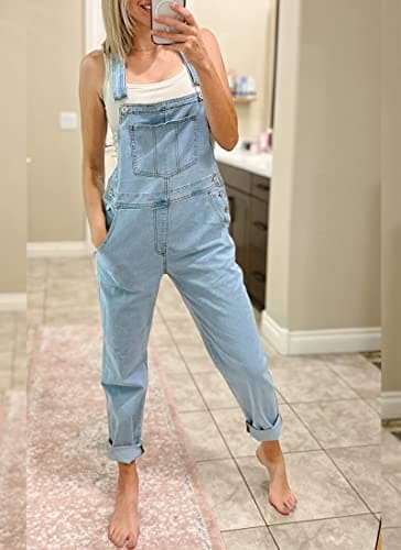 luvamia Flexclusive Women's Casual Adjustable Denim Bib Overalls Jeans Pants Fashion Loose Overall Jumpsuits for Women 2025 Powder Blue Size Medium - Image 3