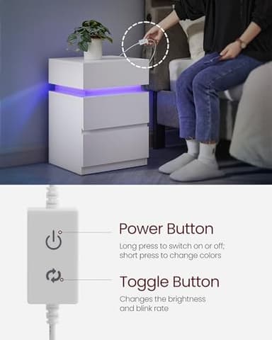 VASAGLE Nightstands with LED Lights, Set of 2, Adjustable Light Colors, Bedside Tables, Side Tables with 3 Drawers, Modern Style, 13.8 x 15.7 x 21.7 Inches, Cloud White ULET799T12 - Image 8