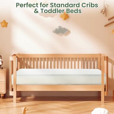 Rengue Crib Mattress, Pack and Play Mattress Pad, Dual-Sided Baby and Toddler Mattress with Memory Foam and Removable Cover, Fits Standard Size Cribs and Toddler Bed, 52" x 28" - Image 3