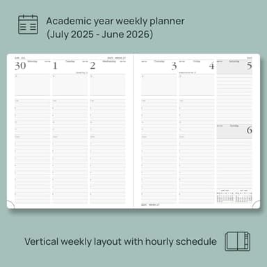 POPRUN Planner 2025-2026 (Large - 8.5'' x 10.5'') Academic Weekly Calendar (July 2025 - June 2026) with Hourly Time Slots, Monthly Tabs, 100GSM Thick Papers, Leather Soft Cover - Purple - Image 3