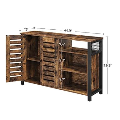 VASAGLE Lowell Storage Cabinet, Sideboard with Adjustable Shelves and Louvered Doors, Industrial, 13" D x 44.9" W x 29.5" H, Rustic Brown - Image 3