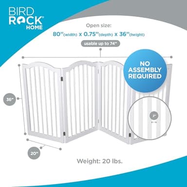 INTERNET'S BEST Arched Top Dog Gate | 4 Panel, 36" H Wooden Pet Barrier for Dogs or Cats | Freestanding Folding Room Divider for Doorways, Hallways, Stairs, and Porch | Portable, Extra Wide | White - Image 2