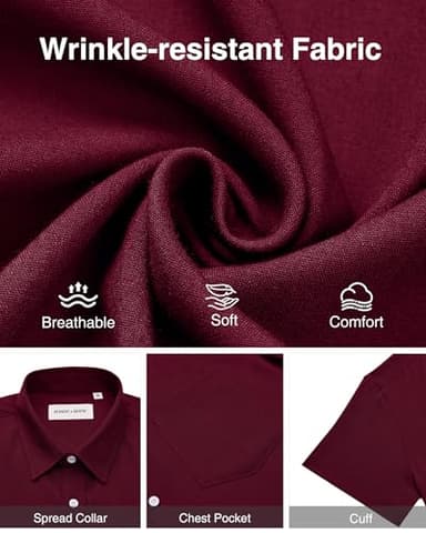Alimens & Gentle Mens Linen Shirts Short Sleeve Button Down Shirts Wrinkle Free Casual Vacation Beach Summer Tops,Burgundy,L - Image 5