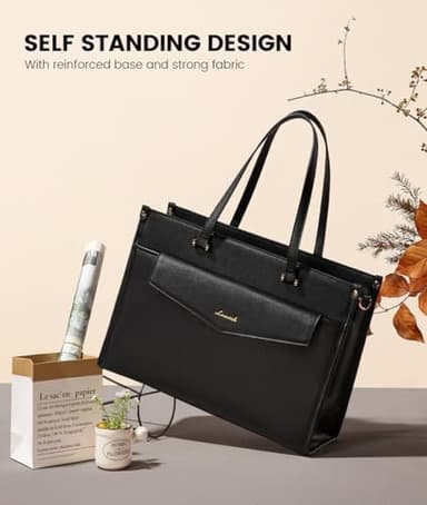 LOVEVOOK Laptop Bag for Women, 17.3'' Laptop Tote Purse 2-in-1 Professional Work Bag Business Briefcase with Clutch Purse, Waterproof Leather Computer Handbag for Teacher Office Travel - Image 9