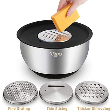 Wildone Mixing Bowls with Airtight Lids Set, 5PCS Stainless Steel Nesting Bowls for Kitchen, with Grater Attachments & Non-Slip Bottoms, Size 5, 3, 2, 1.5, 0.63 QT, Great for Mixing & Serving - Image 3